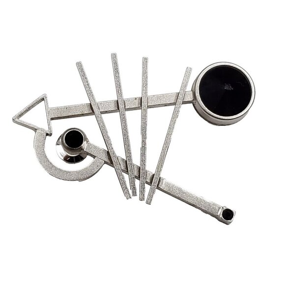 Modernist Geometric Brooch Silvertone Black Circles Lines Triangle Shapes 80s - Picture 1 of 4